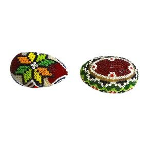 Handcrafted Beaded Easter Eggs Folk Art Decorative‎ Display Set of Two